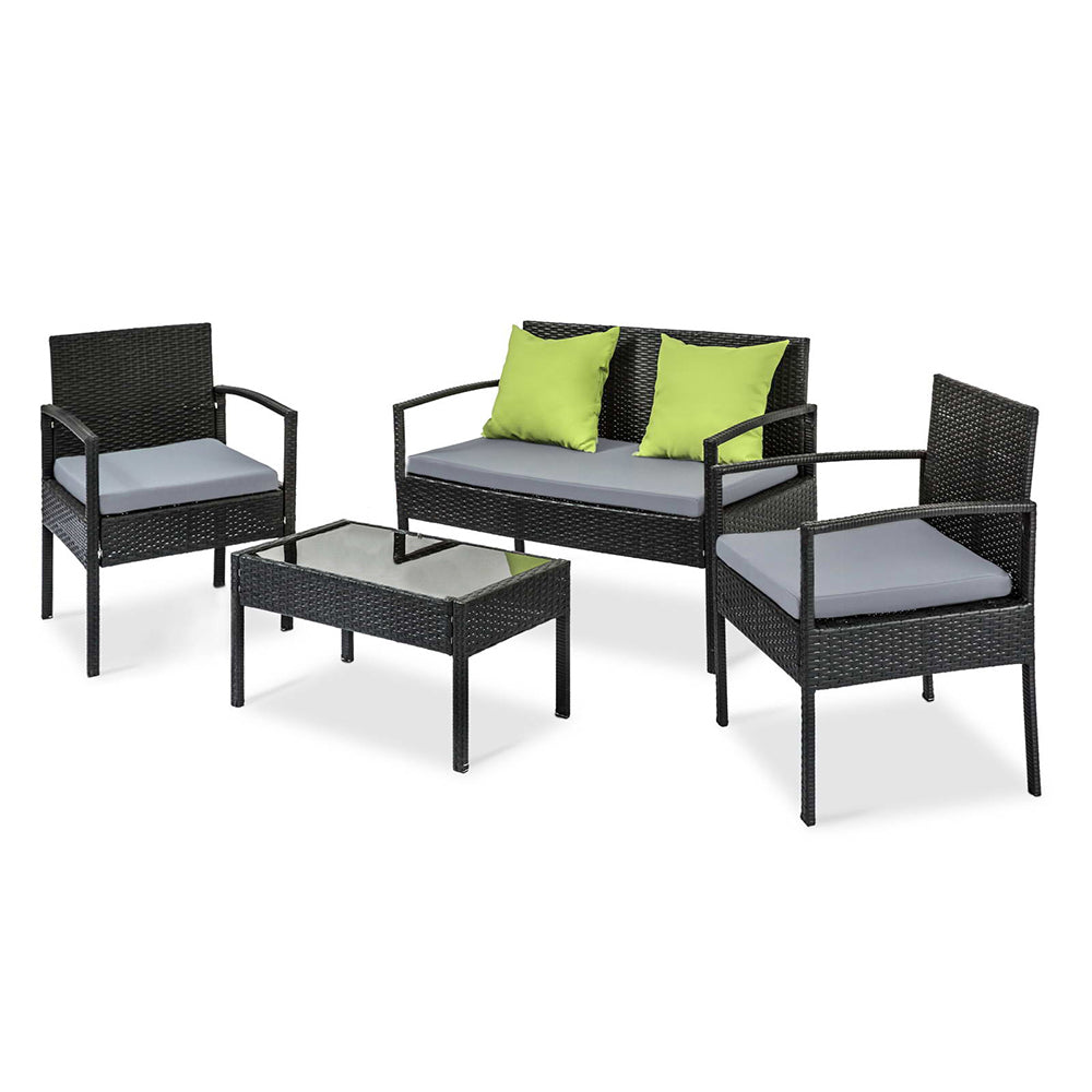 Gardeon Outdoor Sofa Set Wicker Lounge Setting Table and Chairs Patio Furniture FF-SAIPAN-BK