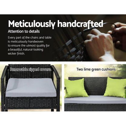 Gardeon Outdoor Sofa Set Wicker Lounge Setting Table and Chairs Patio Furniture FF-SAIPAN-BK