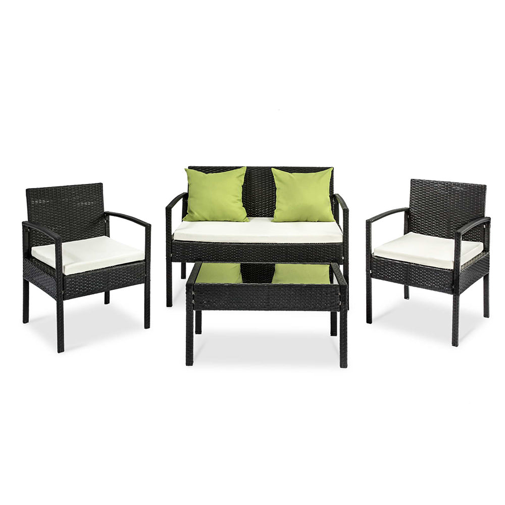 Gardeon Outdoor Sofa Set Wicker Lounge Setting Table and Chairs Patio Furniture FF-SAIPAN-BK