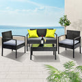 Gardeon Outdoor Sofa Set Wicker Lounge Setting Table and Chairs Patio Furniture FF-SAIPAN-BK