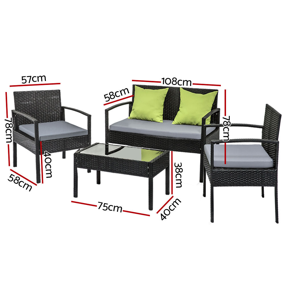 Gardeon Outdoor Sofa Set Wicker Lounge Setting Table and Chairs Storage Cover FF-SAIPAN-BK-COVER