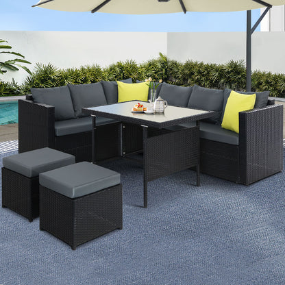 Gardeon Outdoor Dining Set Aluminum Table Chairs Wicker Setting Black FF-SDBOSS-OTM-BK-ABC