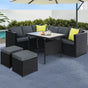 Gardeon Outdoor Dining Set Aluminum Table Chairs Wicker Setting Black FF-SDBOSS-OTM-BK-ABC