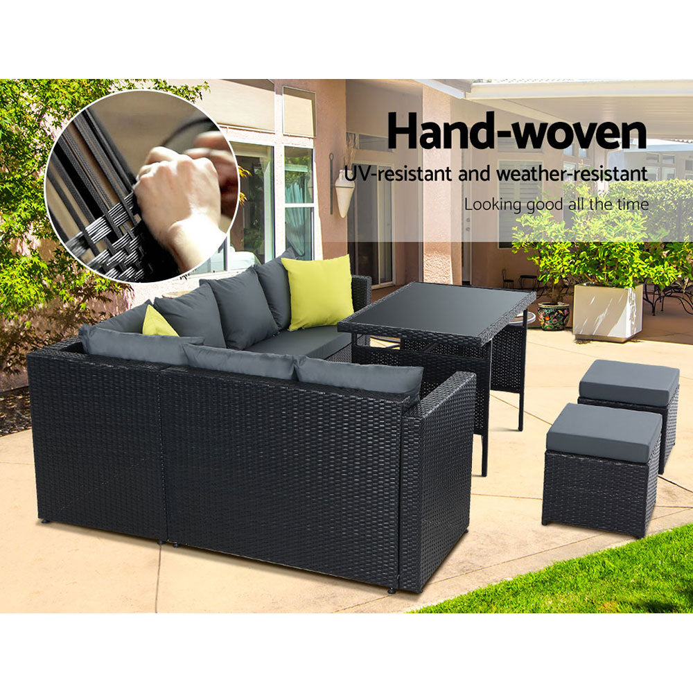 Gardeon Outdoor Dining Set Aluminum Table Chairs Wicker Setting Black FF-SDBOSS-OTM-BK-ABC