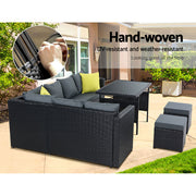 Gardeon Outdoor Dining Set Aluminum Table Chairs Wicker Setting Black