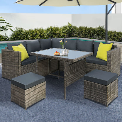 Gardeon Outdoor Dining Set Aluminum Table Chairs Wicker Setting Grey FF-SDBOSS-OTM-GE-ABC