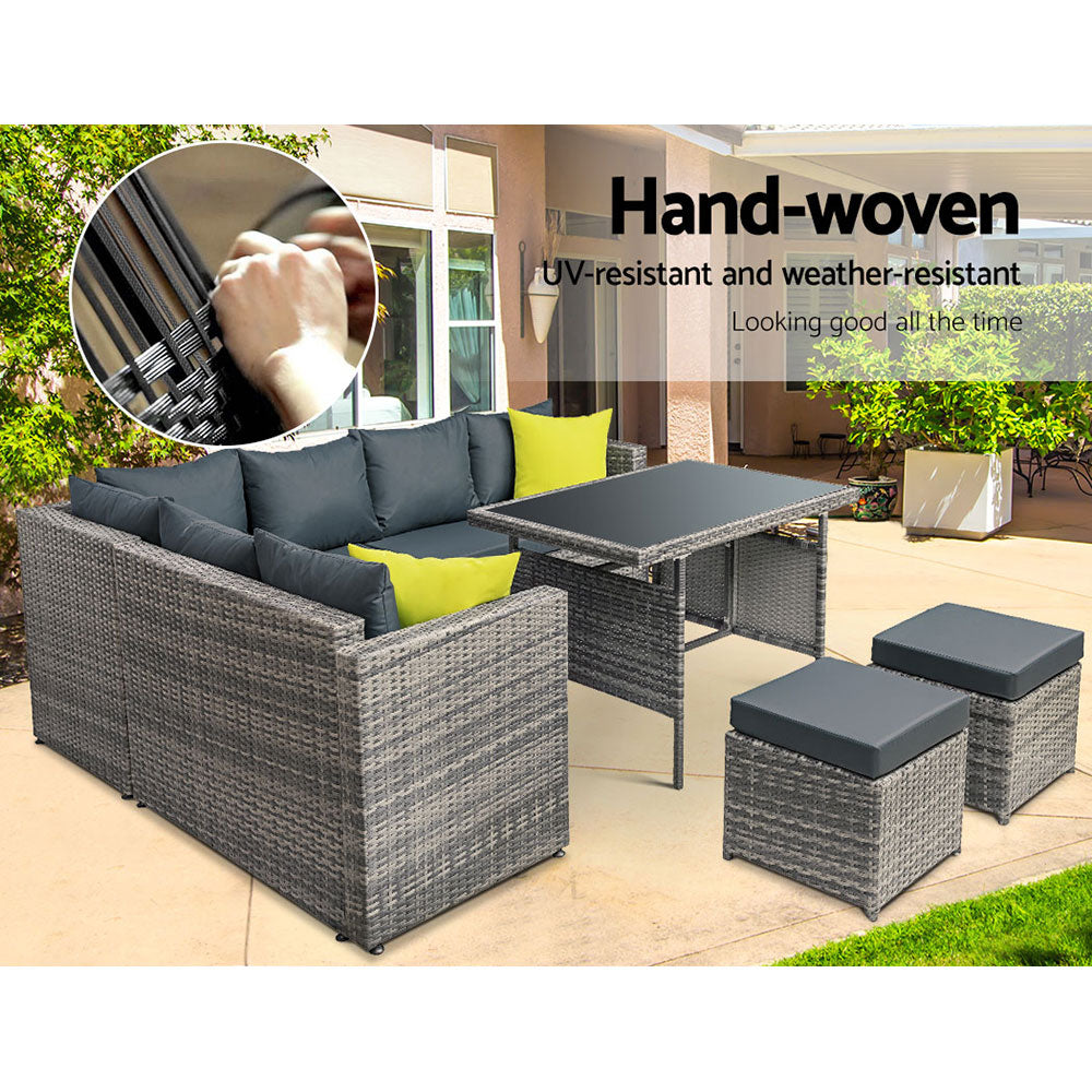 Gardeon Outdoor Dining Set Aluminum Table Chairs Wicker Setting Grey FF-SDBOSS-OTM-GE-ABC