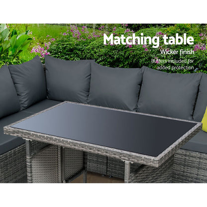 Gardeon Outdoor Dining Set Aluminum Table Chairs Wicker Setting Grey FF-SDBOSS-OTM-GE-ABC