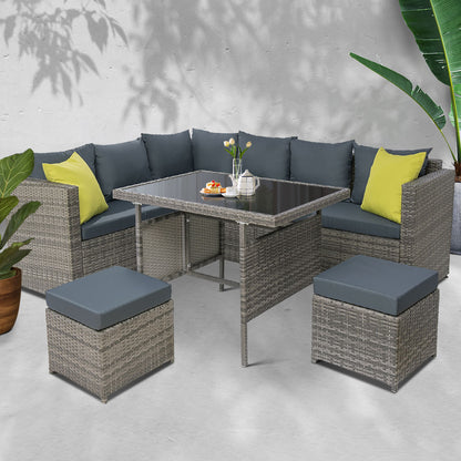 Gardeon Outdoor Dining Set Aluminum Table Chairs Wicker Setting Grey FF-SDBOSS-OTM-GE-ABC