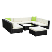 Gardeon 10-Piece Outdoor Sofa Set Wicker Couch Lounge Setting Cover FF-SOFA-BK-10PC-ABCE