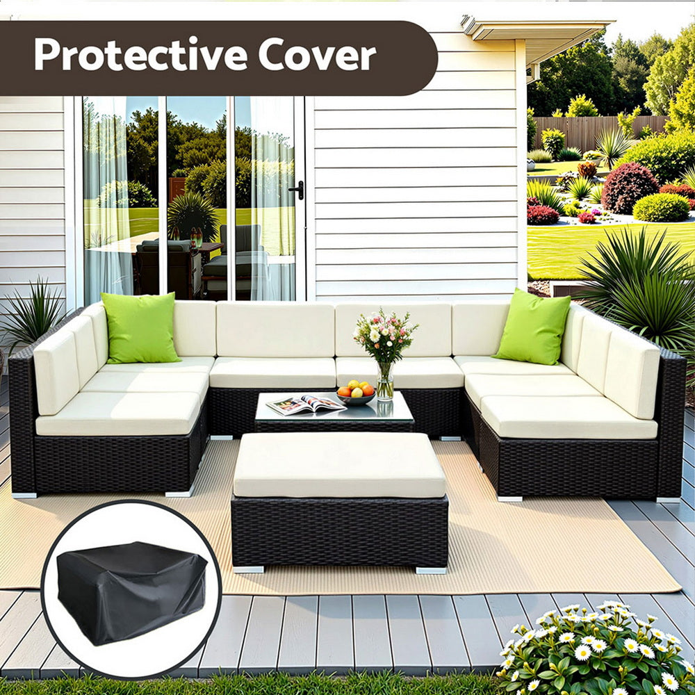Gardeon 10-Piece Outdoor Sofa Set Wicker Couch Lounge Setting Cover FF-SOFA-BK-10PC-ABCE