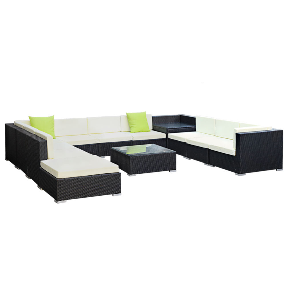 Gardeon 12PC Sofa Set with Storage Cover Outdoor Furniture Wicker FF-SOFA-BK-12PC-ABCDE