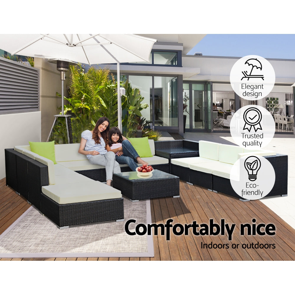 Gardeon 12PC Outdoor Furniture Sofa Set Wicker Garden Patio Lounge FF-SOFA-BK-12PC-ABCDE-N