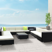 Gardeon 12PC Outdoor Furniture Sofa Set Wicker Garden Patio Lounge FF-SOFA-BK-12PC-ABCDE-N