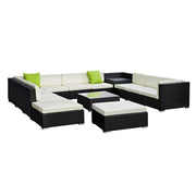 Gardeon 13-Piece Outdoor Sofa Set Wicker Couch Lounge Setting Cover FF-SOFA-BK-13PC-ABDEE