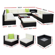 Gardeon 13-Piece Outdoor Sofa Set Wicker Couch Lounge Setting Cover FF-SOFA-BK-13PC-ABDEE
