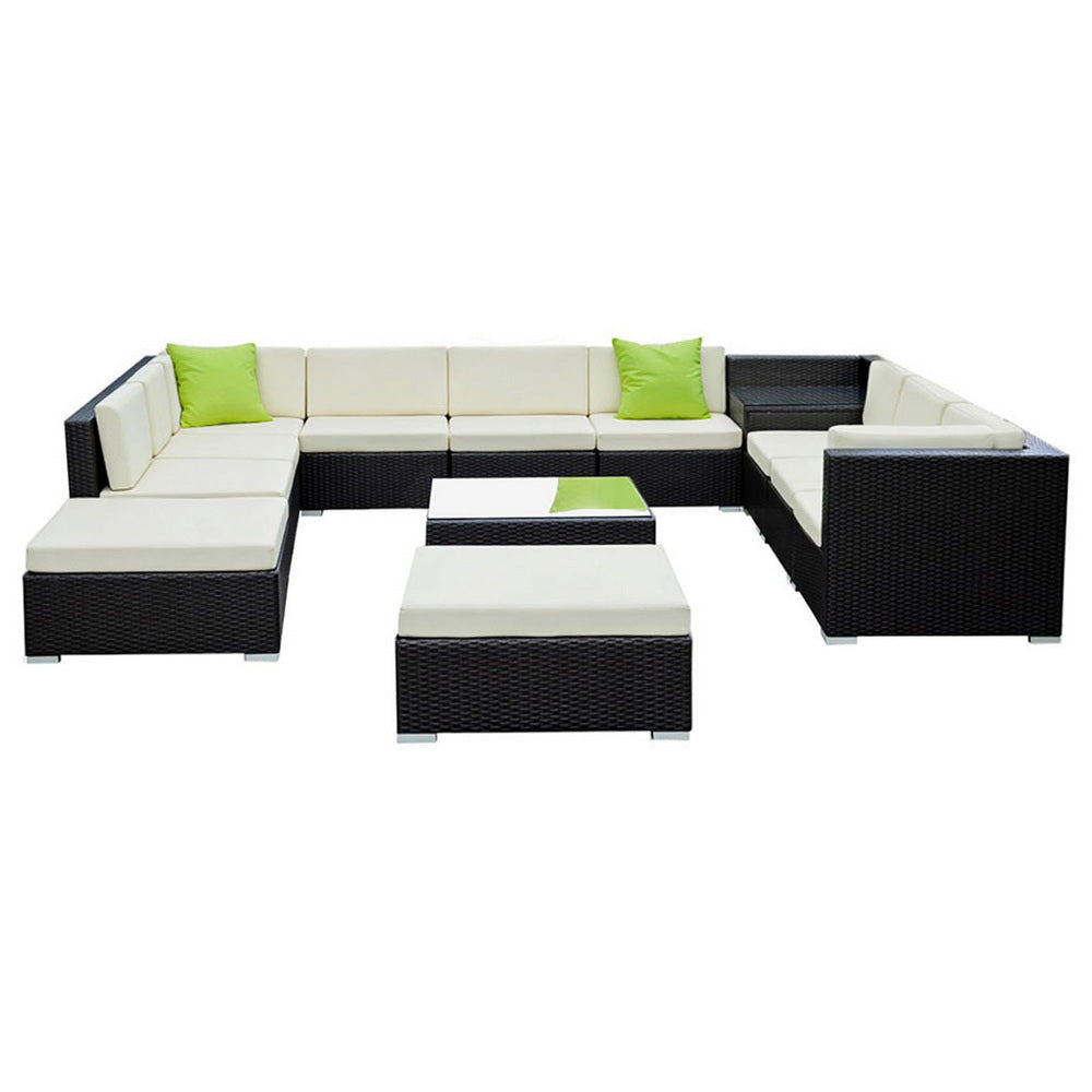 Gardeon 13-Piece Outdoor Sofa Set Wicker Couch Lounge Setting Cover FF-SOFA-BK-13PC-ABDEE