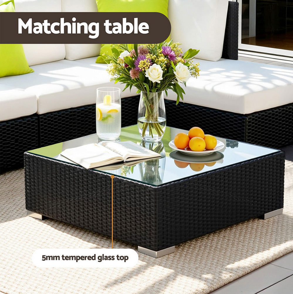 Gardeon 13-Piece Outdoor Sofa Set Wicker Couch Lounge Setting Cover FF-SOFA-BK-13PC-ABDEE