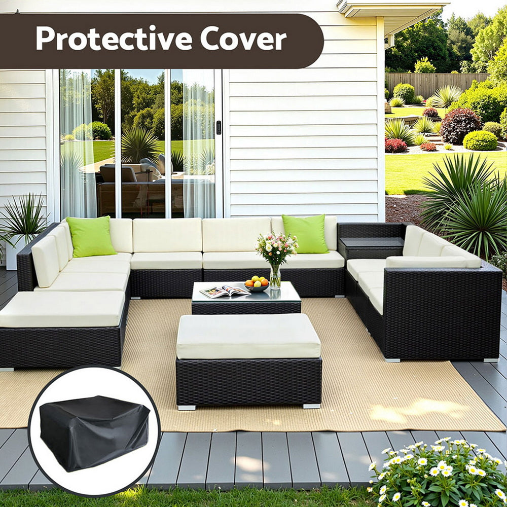 Gardeon 13-Piece Outdoor Sofa Set Wicker Couch Lounge Setting Cover FF-SOFA-BK-13PC-ABDEE