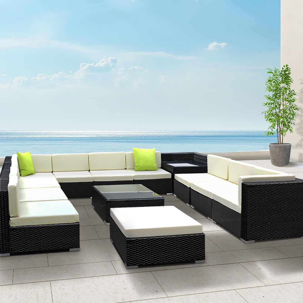 Gardeon 13-Piece Outdoor Sofa Set Wicker Couch Lounge Setting 11 Seater FF-SOFA-BK-13PC-ABDEE-N