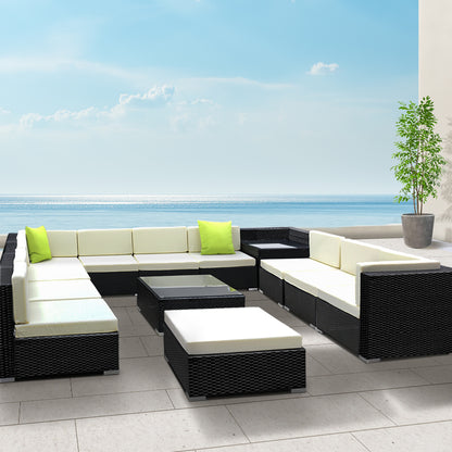 Gardeon 13-Piece Outdoor Sofa Set Wicker Couch Lounge Setting 11 Seater FF-SOFA-BK-13PC-ABDEE-N