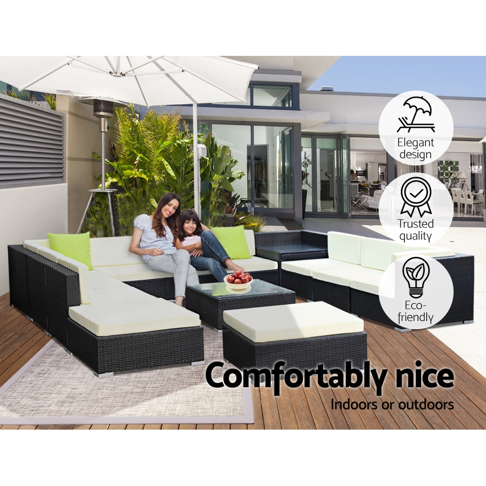 Gardeon 13-Piece Outdoor Sofa Set Wicker Couch Lounge Setting 11 Seater FF-SOFA-BK-13PC-ABDEE-N