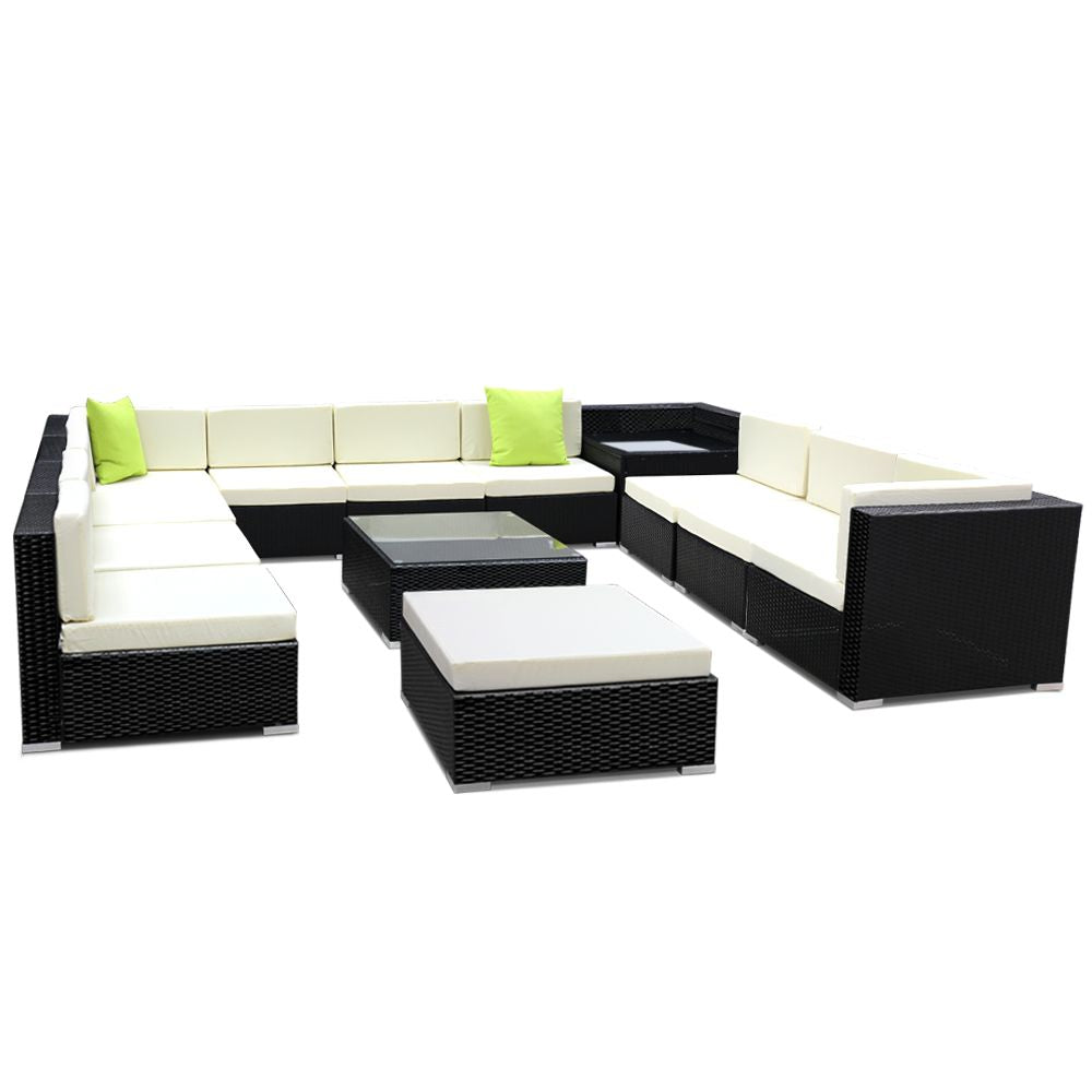 Gardeon 13-Piece Outdoor Sofa Set Wicker Couch Lounge Setting 11 Seater FF-SOFA-BK-13PC-ABDEE-N