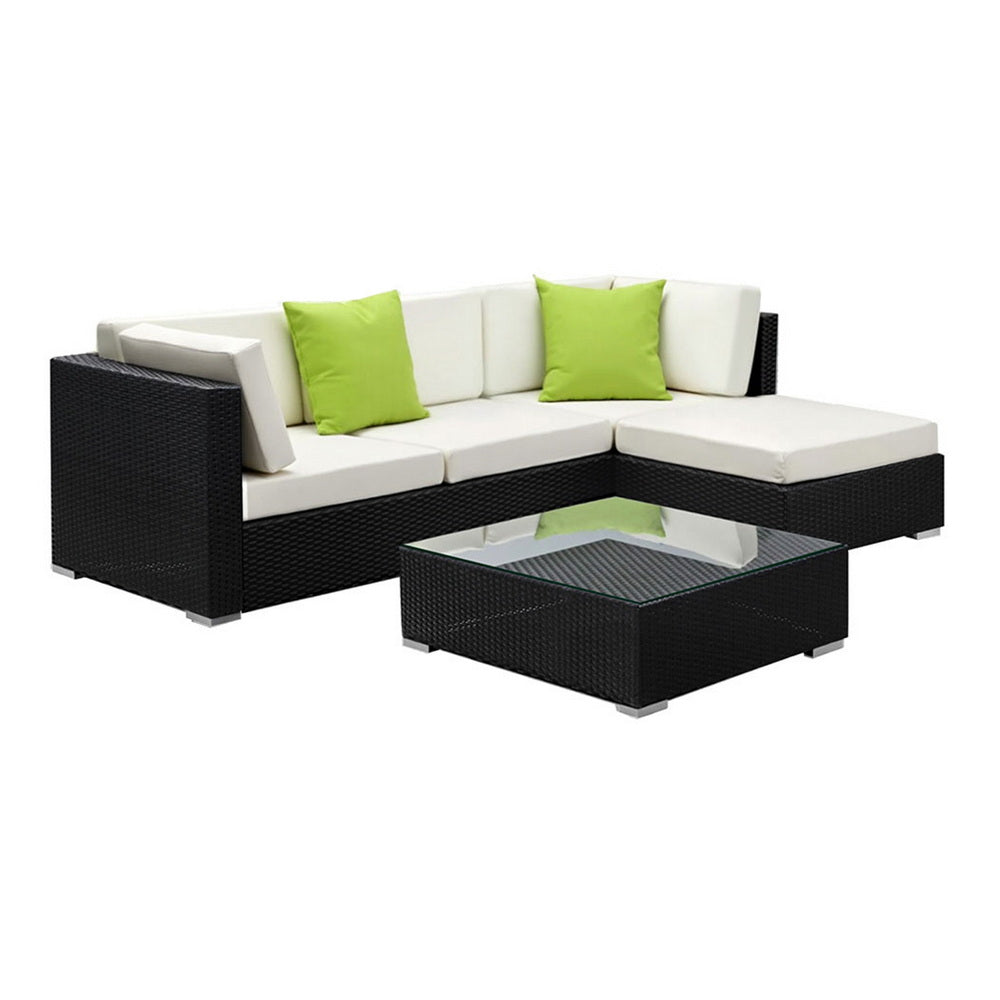 Gardeon 5-Piece Outdoor Sofa Set Wicker Couch Lounge Setting Cover FF-SOFA-BK-5PC-AB