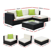 Gardeon 5-Piece Outdoor Sofa Set Wicker Couch Lounge Setting Cover FF-SOFA-BK-5PC-AB