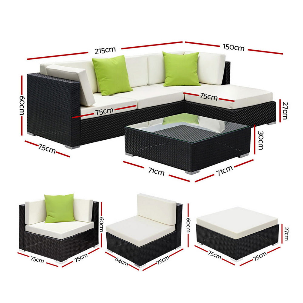 Gardeon 5-Piece Outdoor Sofa Set Wicker Couch Lounge Setting Cover FF-SOFA-BK-5PC-AB