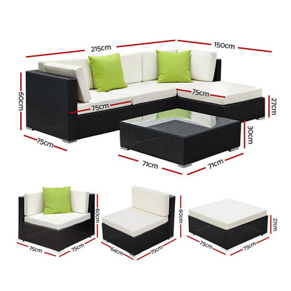 Gardeon 5-Piece Outdoor Sofa Set Wicker Couch Lounge Setting Cover FF-SOFA-BK-5PC-AB