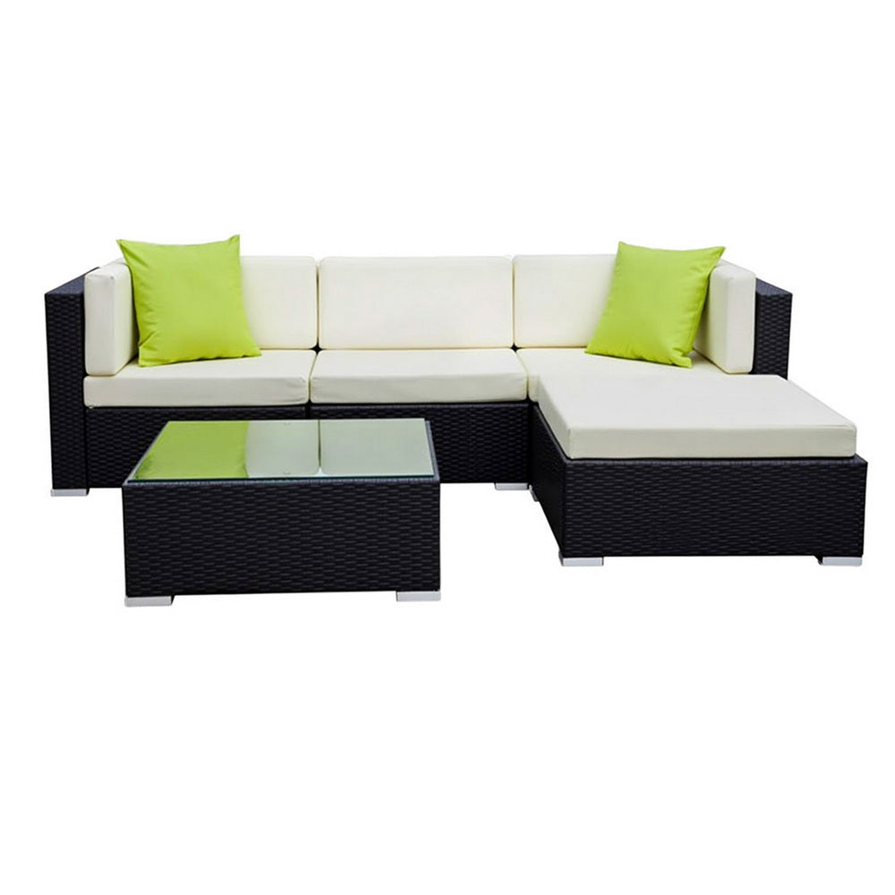 Gardeon 5-Piece Outdoor Sofa Set Wicker Couch Lounge Setting Cover FF-SOFA-BK-5PC-AB