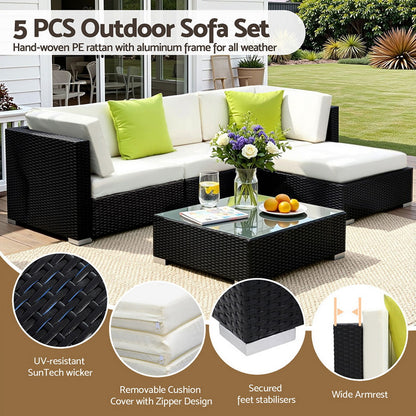 Gardeon 5-Piece Outdoor Sofa Set Wicker Couch Lounge Setting Cover FF-SOFA-BK-5PC-AB