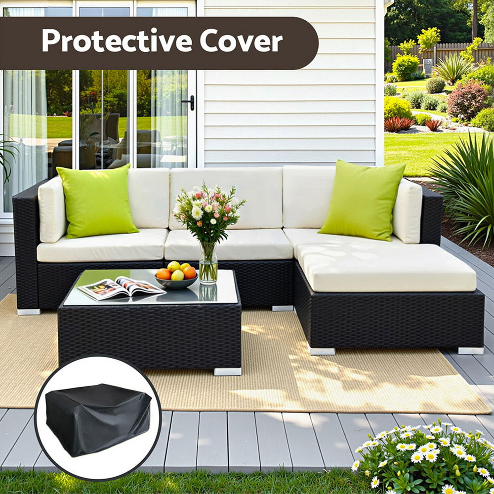 Gardeon 5-Piece Outdoor Sofa Set Wicker Couch Lounge Setting Cover FF-SOFA-BK-5PC-AB