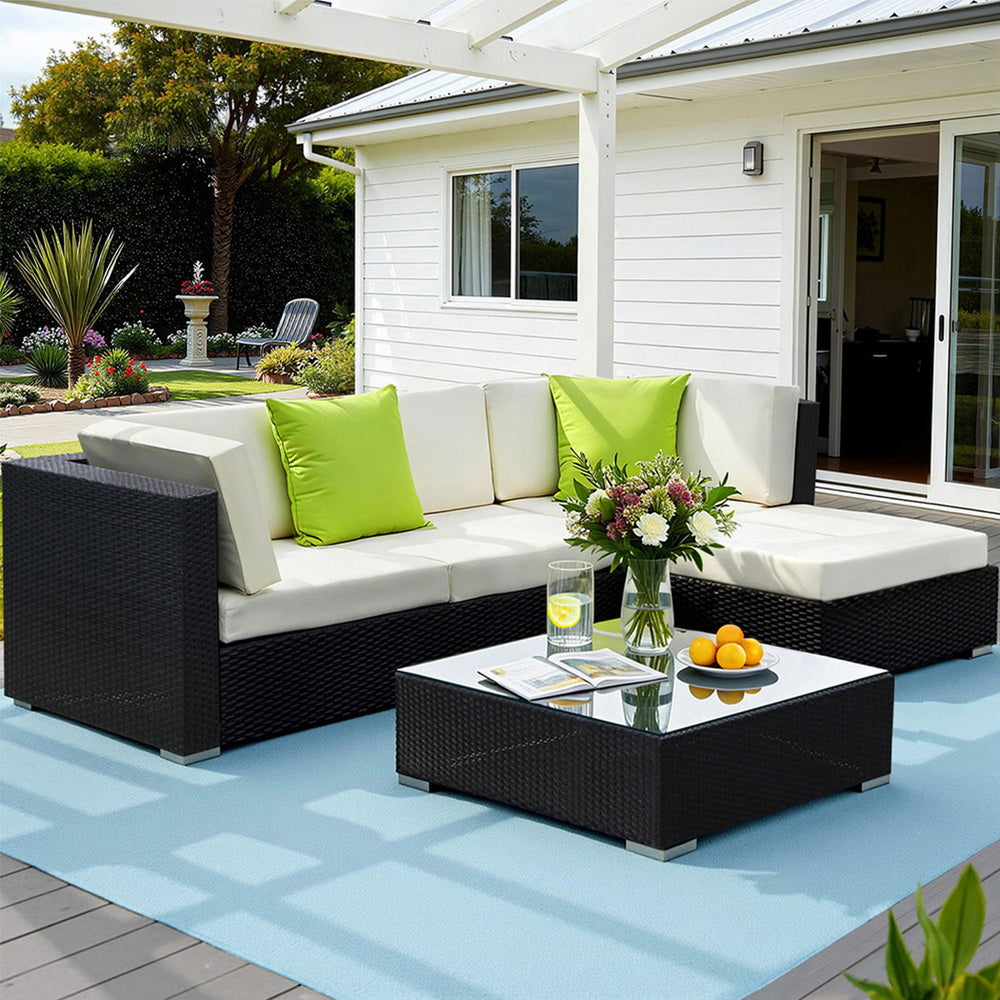 Gardeon 5-Piece Outdoor Sofa Set Wicker Couch Lounge Setting Cover FF-SOFA-BK-5PC-AB