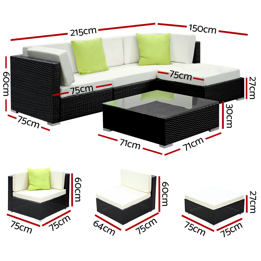 Gardeon 5-Piece Outdoor Sofa Set Wicker Couch Lounge Setting 4 Seater FF-SOFA-BK-5PC-AB-N