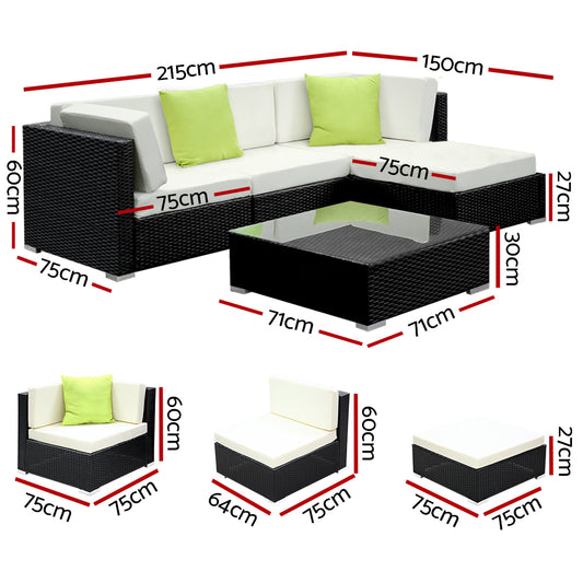 Gardeon 5-Piece Outdoor Sofa Set Wicker Couch Lounge Setting 4 Seater FF-SOFA-BK-5PC-AB-N