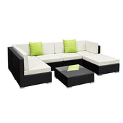 Gardeon 7-Piece Outdoor Sofa Set Wicker Couch Lounge Setting Cover FF-SOFA-BK-7PC-ABC