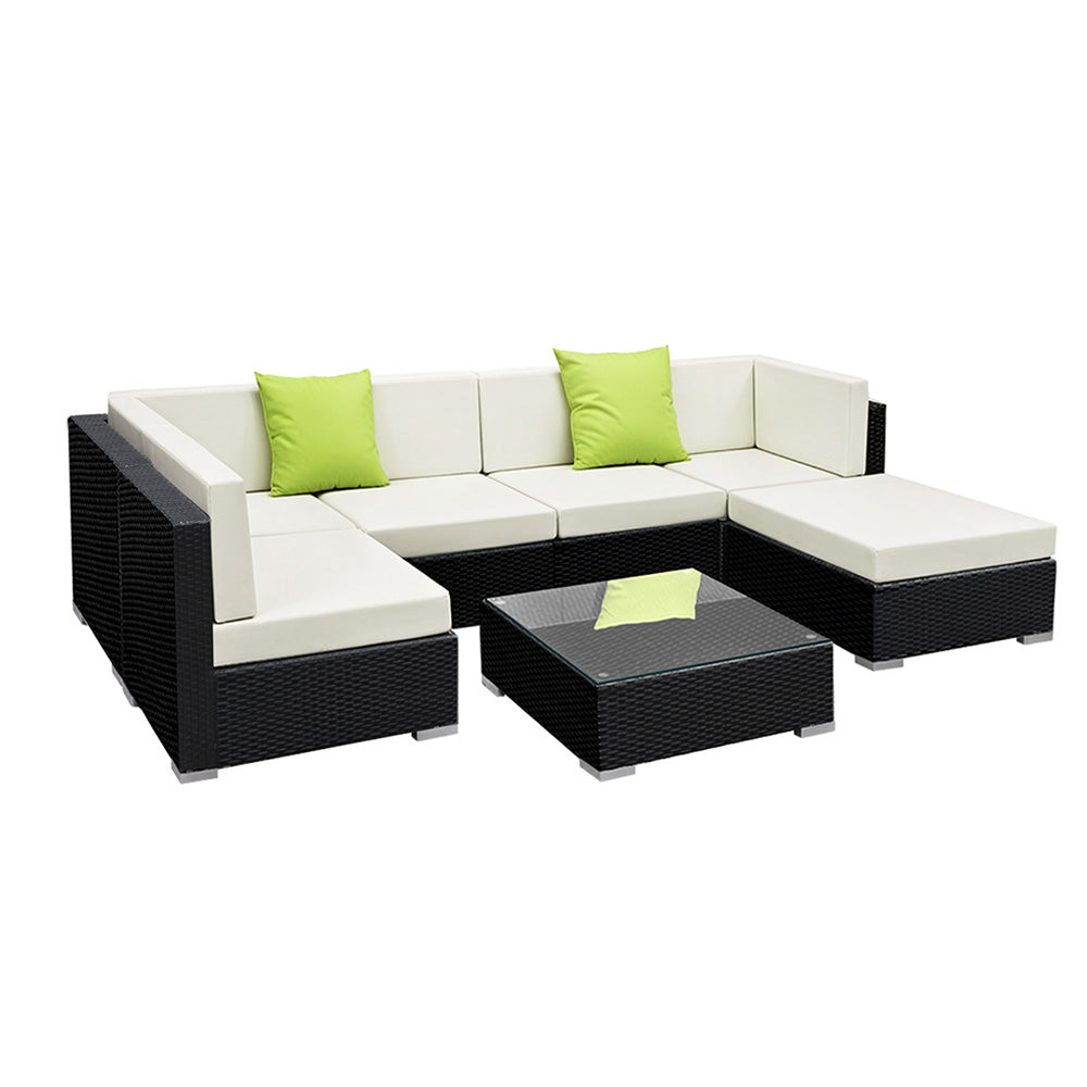 Gardeon 7-Piece Outdoor Sofa Set Wicker Couch Lounge Setting Cover FF-SOFA-BK-7PC-ABC