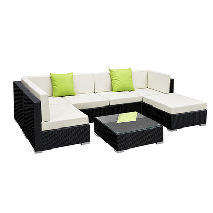 Gardeon 7-Piece Outdoor Sofa Set Wicker Couch Lounge Setting Cover FF-SOFA-BK-7PC-ABC