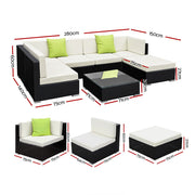 Gardeon 7-Piece Outdoor Sofa Set Wicker Couch Lounge Setting Cover FF-SOFA-BK-7PC-ABC
