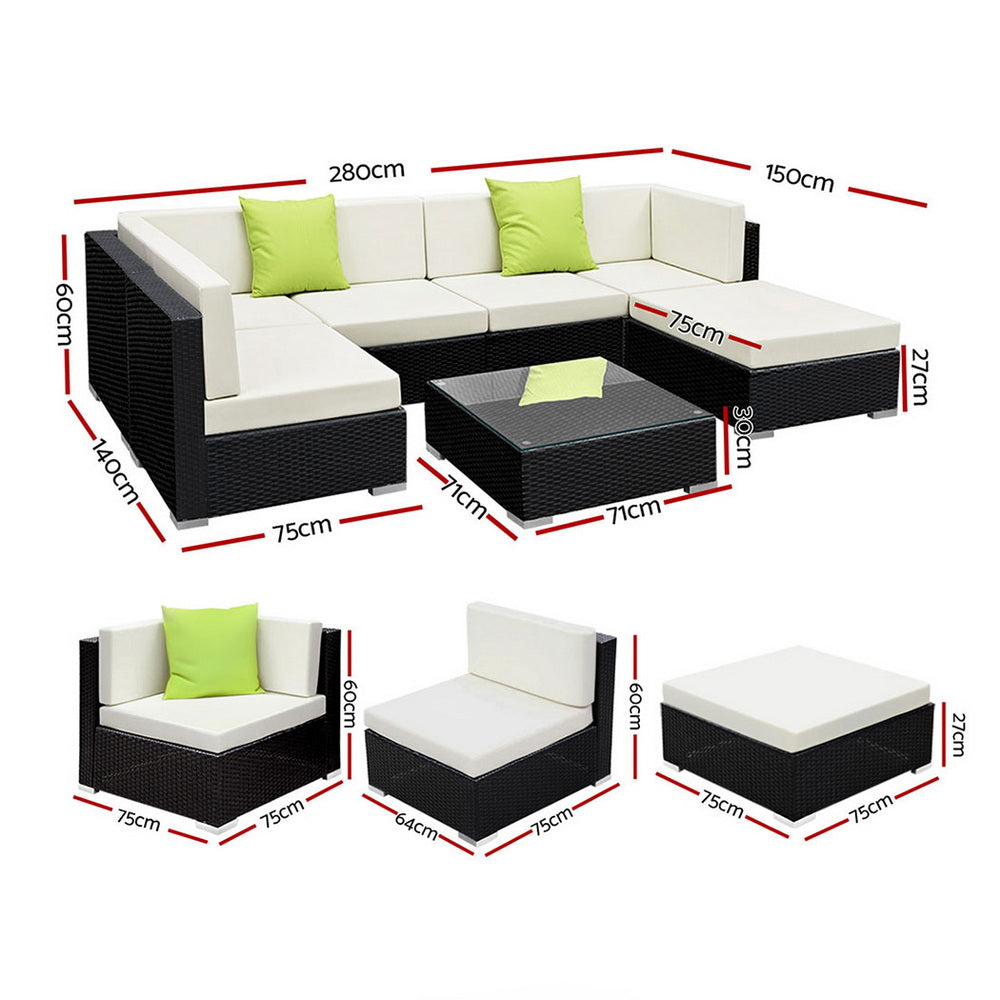 Gardeon 7-Piece Outdoor Sofa Set Wicker Couch Lounge Setting Cover FF-SOFA-BK-7PC-ABC