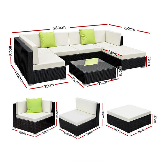 Gardeon 7-Piece Outdoor Sofa Set Wicker Couch Lounge Setting Cover FF-SOFA-BK-7PC-ABC