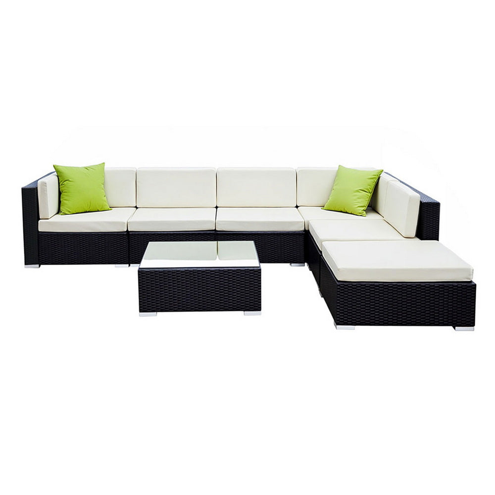 Gardeon 7-Piece Outdoor Sofa Set Wicker Couch Lounge Setting Cover FF-SOFA-BK-7PC-ABC