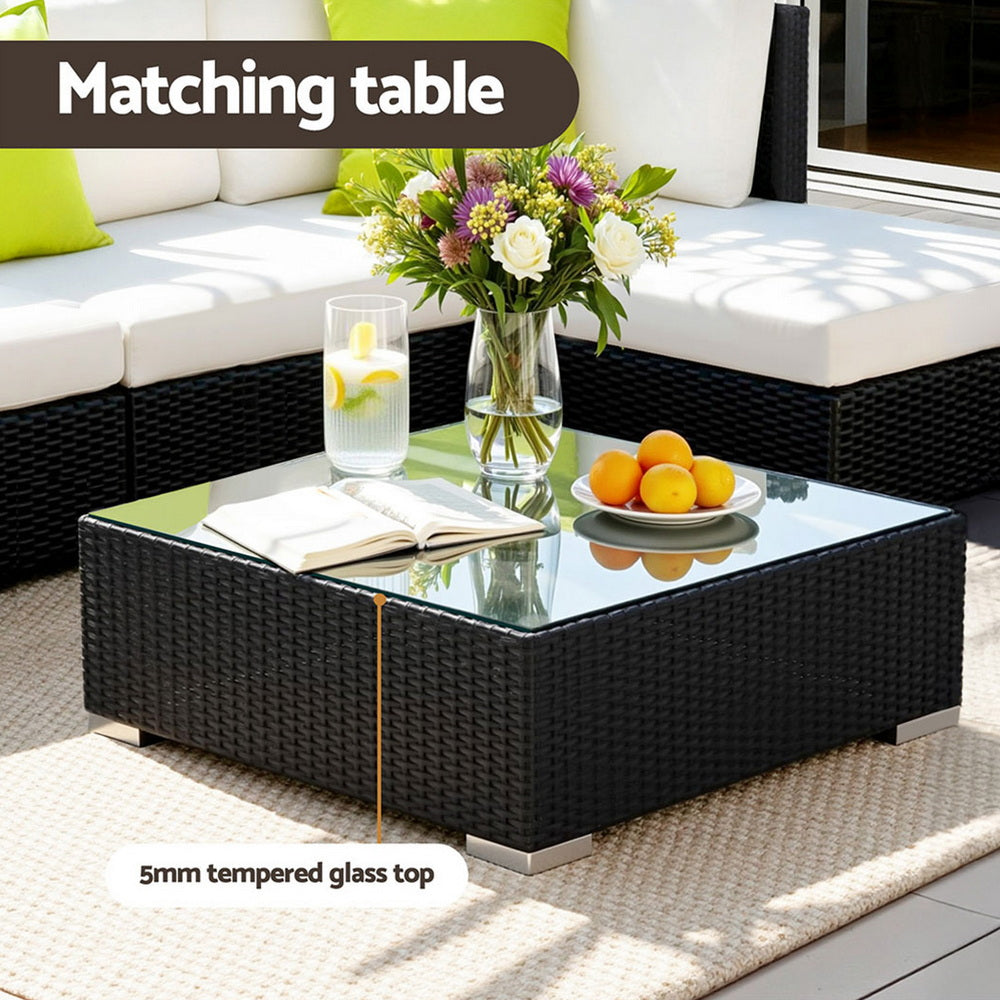 Gardeon 7-Piece Outdoor Sofa Set Wicker Couch Lounge Setting Cover FF-SOFA-BK-7PC-ABC