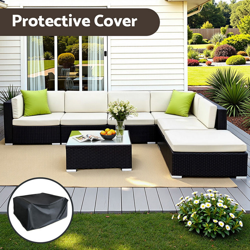 Gardeon 7-Piece Outdoor Sofa Set Wicker Couch Lounge Setting Cover FF-SOFA-BK-7PC-ABC