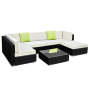 Gardeon 7-Piece Outdoor Sofa Set Wicker Couch Lounge Setting 6 Seater FF-SOFA-BK-7PC-ABC-N