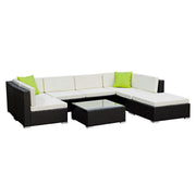 Gardeon 8-Piece Outdoor Sofa Set Wicker Couch Lounge Setting Cover FF-SOFA-BK-8PC-ABE