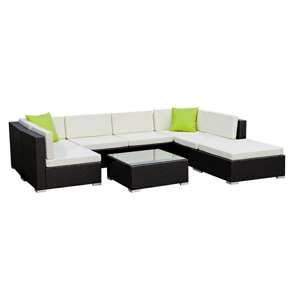 Gardeon 8-Piece Outdoor Sofa Set Wicker Couch Lounge Setting Cover FF-SOFA-BK-8PC-ABE