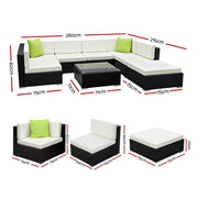 Gardeon 8-Piece Outdoor Sofa Set Wicker Couch Lounge Setting Cover FF-SOFA-BK-8PC-ABE